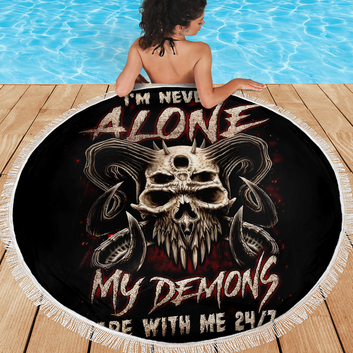 Satan Skull Beach Blanket I Never Alone My Demon With Me 24/7 - Wonder Print Shop