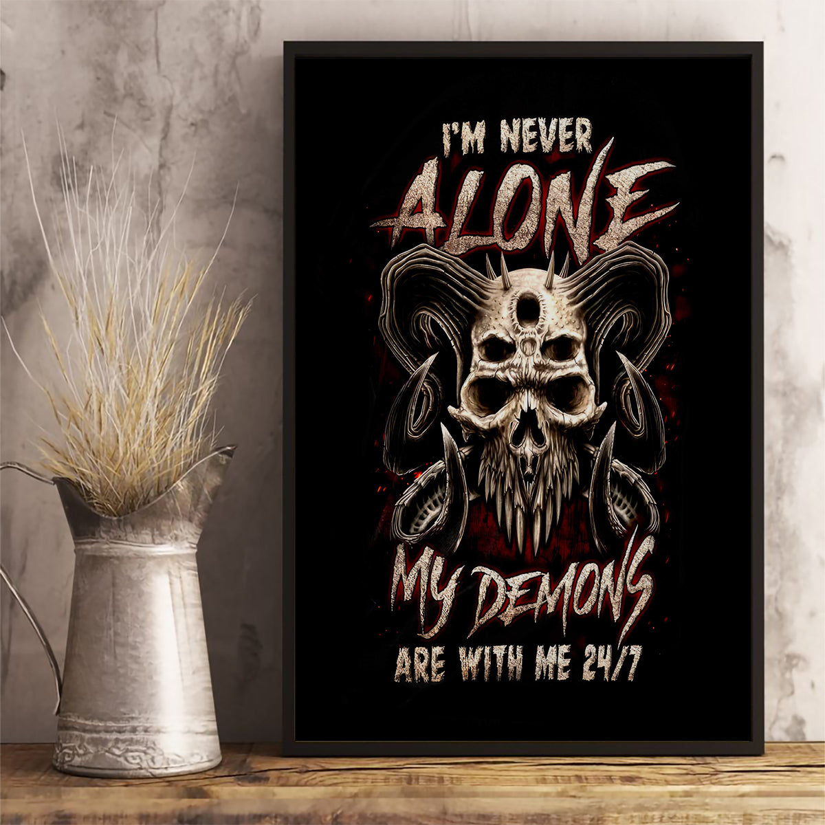 Satan Skull Canvas Wall Art I Never Alone My Demon With Me 24/7 - Wonder Print Shop