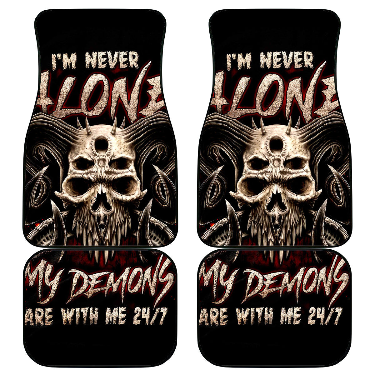Satan Skull Car Mats I Never Alone My Demon With Me 24/7 - Wonder Print Shop