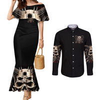 Satan Skull Couples Matching Mermaid Dress and Long Sleeve Button Shirts I Never Alone My Demon With Me 24/7 DT01