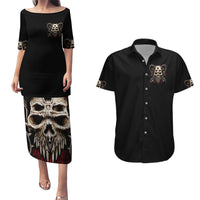 Satan Skull Couples Matching Puletasi Dress and Hawaiian Shirt I Never Alone My Demon With Me 24/7 - Wonder Print Shop