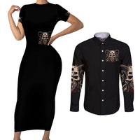 Satan Skull Couples Matching Short Sleeve Bodycon Dress and Long Sleeve Button Shirts I Never Alone My Demon With Me 24/7 - Wonder Print Shop