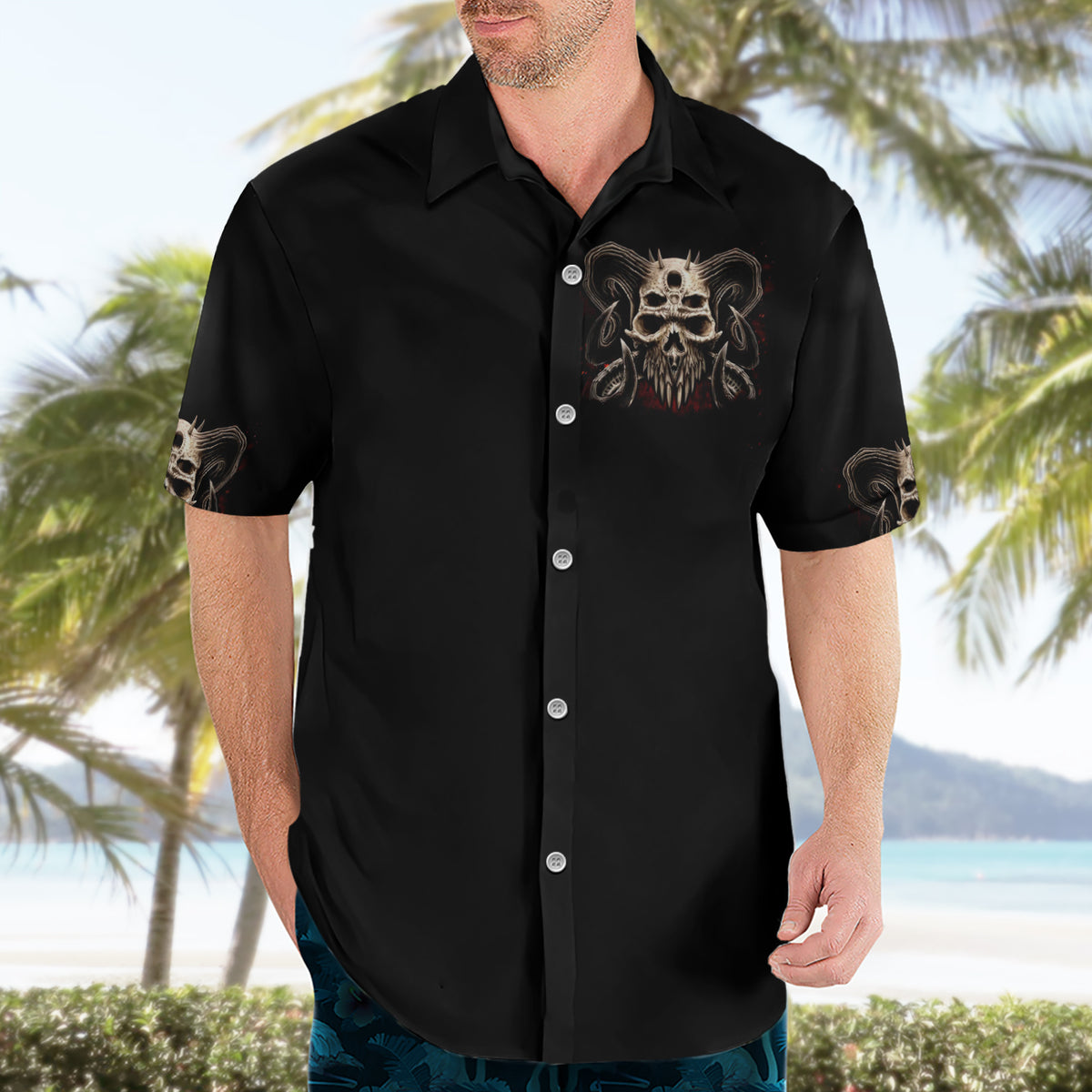 Satan Skull Hawaiian Shirt I Never Alone My Demon With Me 24/7 - Wonder Print Shop