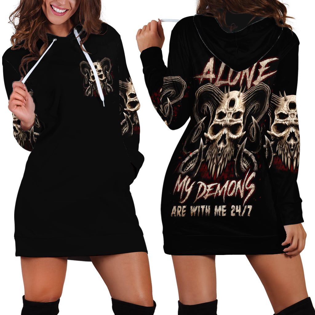Satan Skull Hoodie Dress I Never Alone My Demon With Me 24/7 - Wonder Print Shop