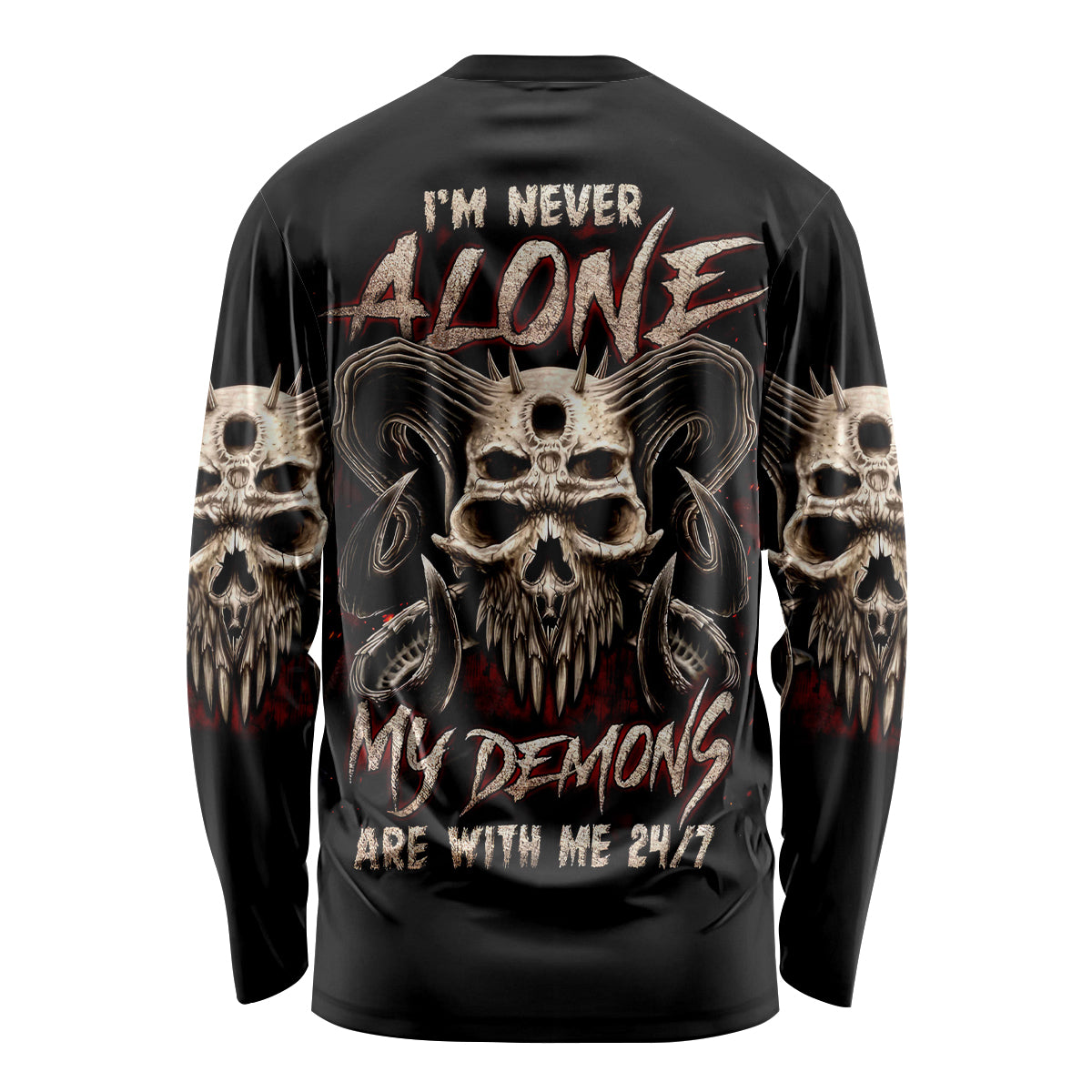 Satan Skull Long Sleeve Shirt I Never Alone My Demon With Me 24/7 - Wonder Print Shop