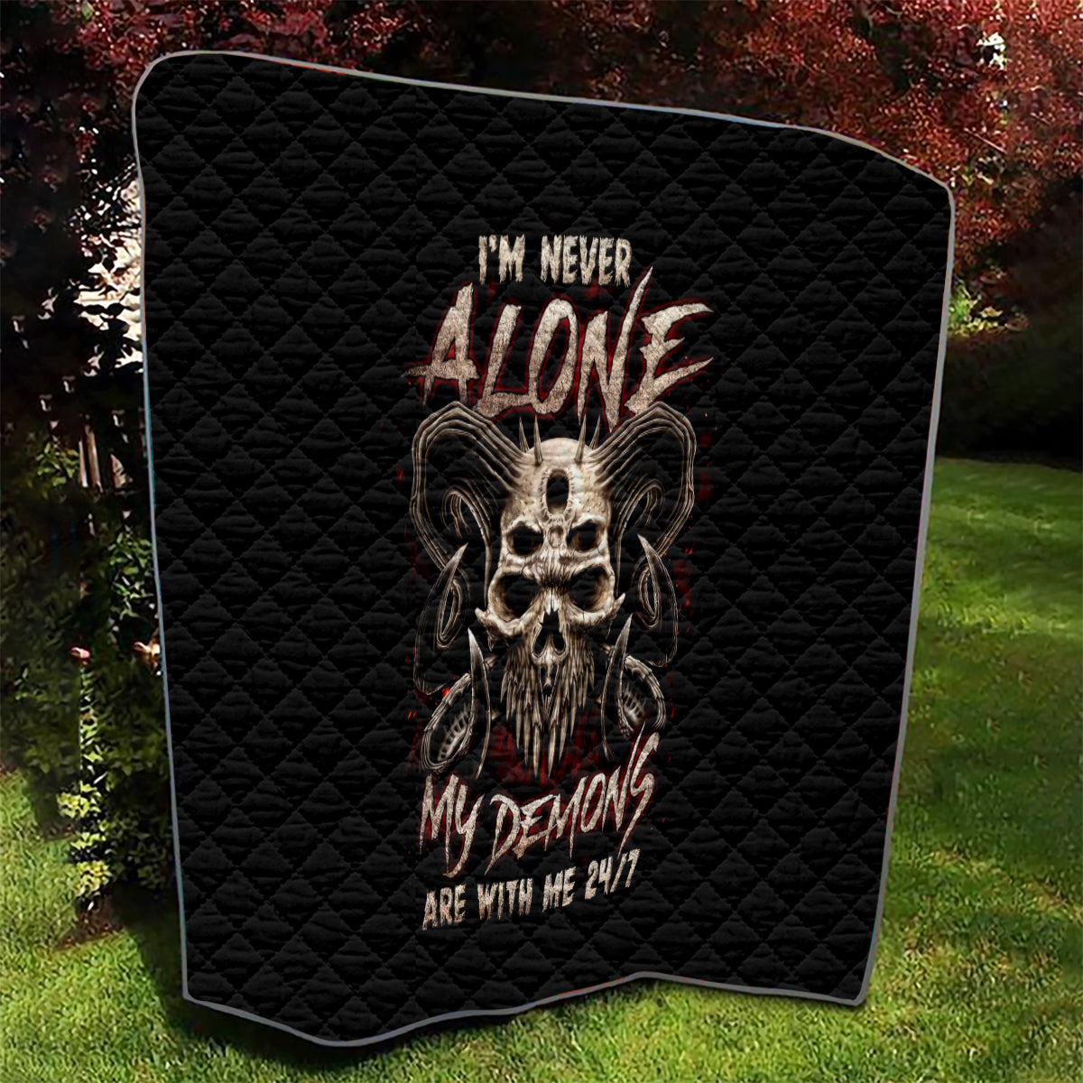 Satan Skull Quilt I Never Alone My Demon With Me 24/7 - Wonder Print Shop