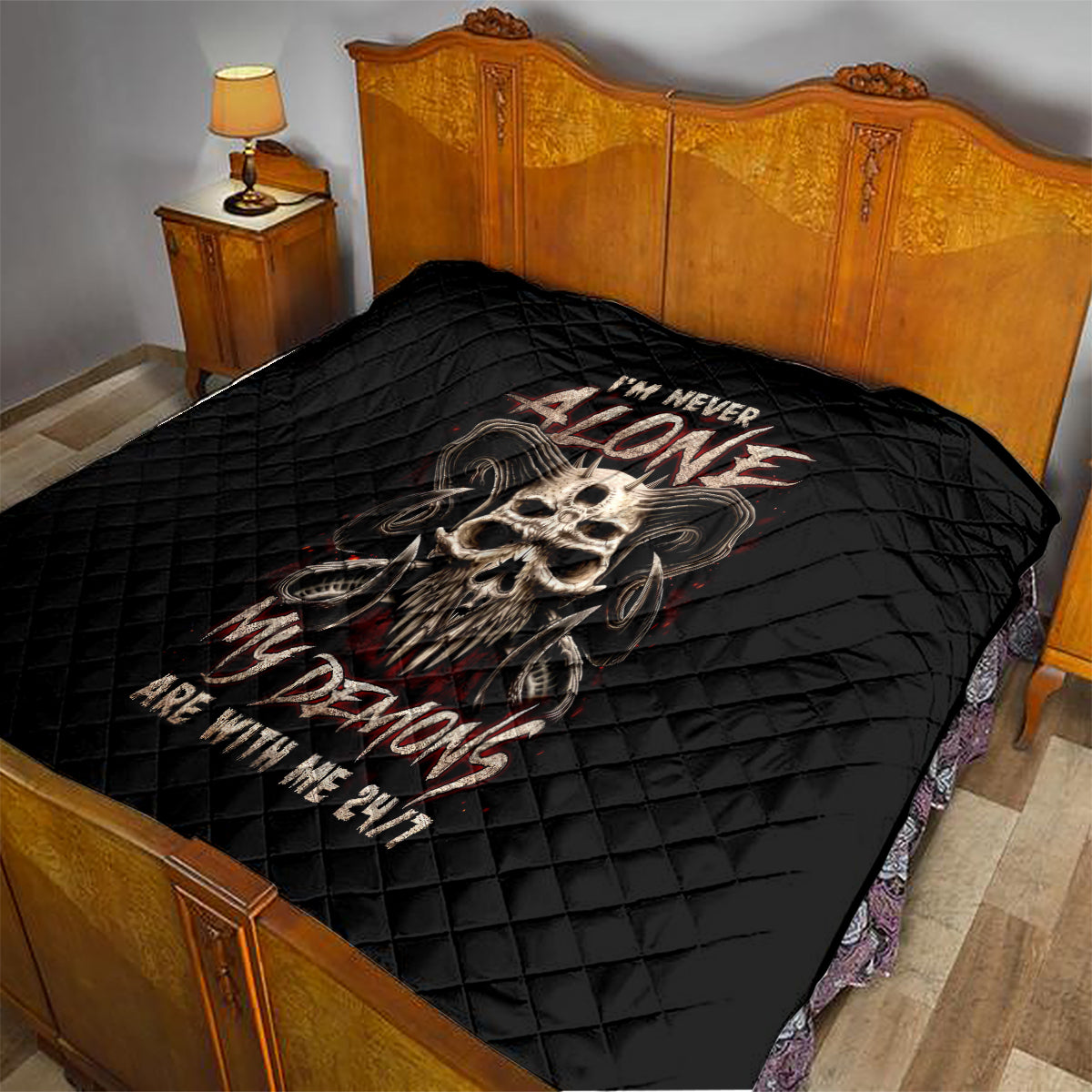 Satan Skull Quilt I Never Alone My Demon With Me 24/7 - Wonder Print Shop
