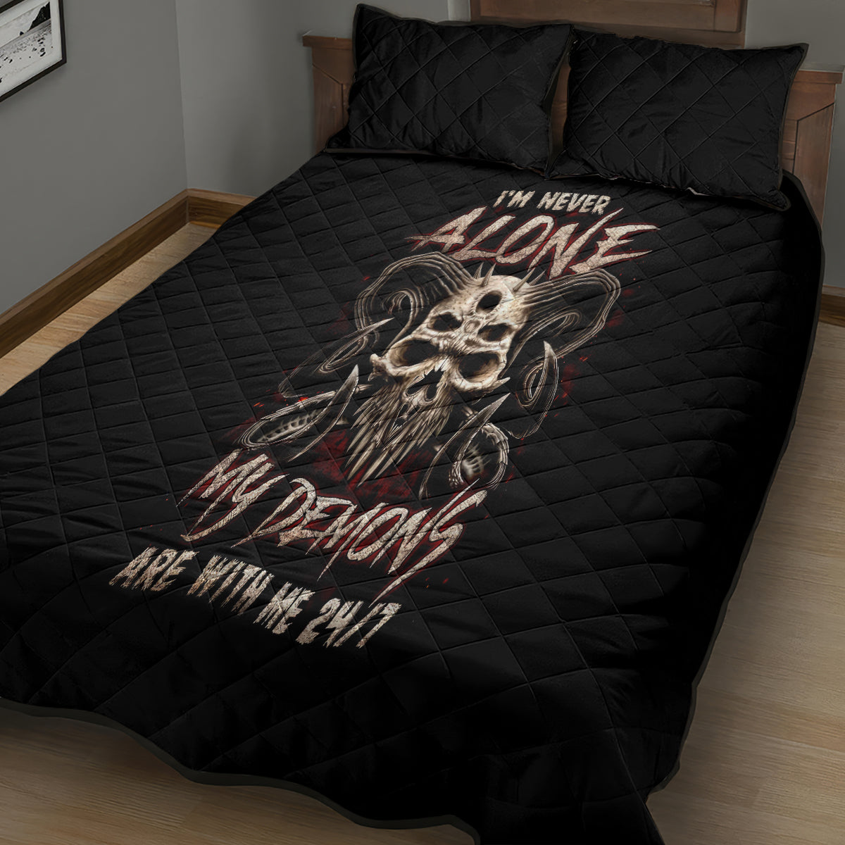 Satan Skull Quilt Bed Set I Never Alone My Demon With Me 24/7 - Wonder Print Shop