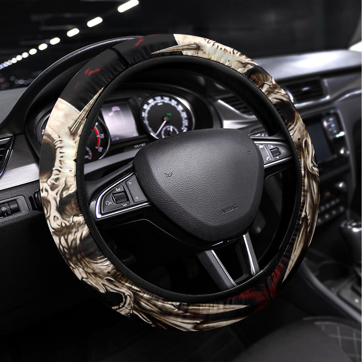 Satan Skull Steering Wheel Cover I Never Alone My Demon With Me 24/7 - Wonder Print Shop