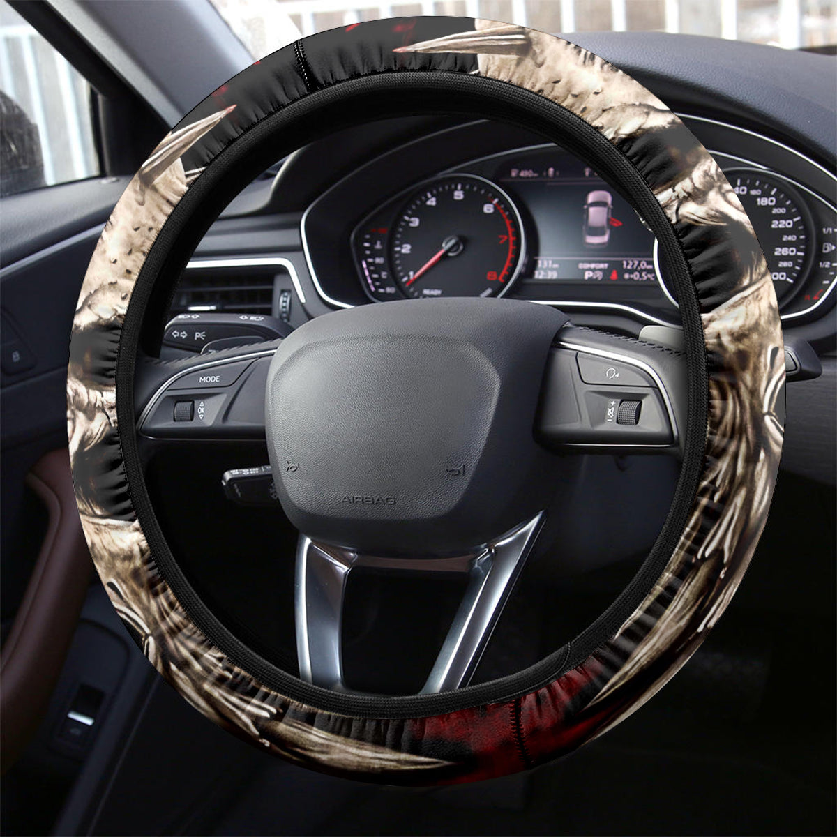 Satan Skull Steering Wheel Cover I Never Alone My Demon With Me 24/7 - Wonder Print Shop