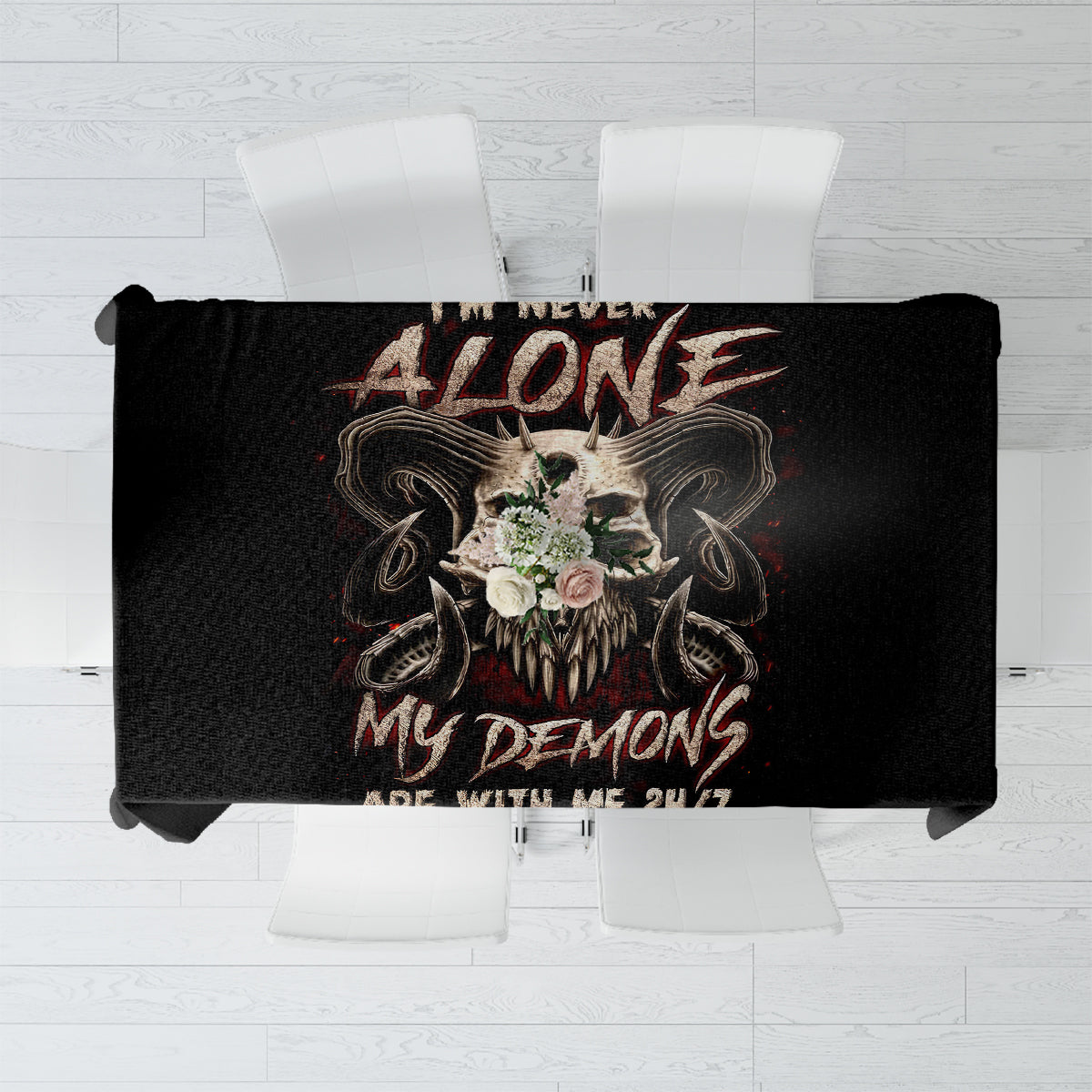 Satan Skull Tablecloth I Never Alone My Demon With Me 24/7 - Wonder Print Shop