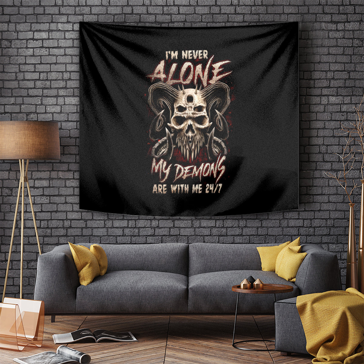 Satan Skull Tapestry I Never Alone My Demon With Me 24/7 - Wonder Print Shop