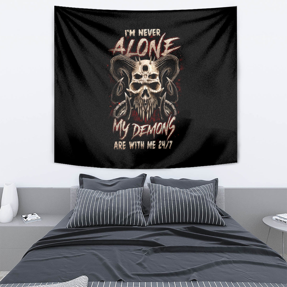 Satan Skull Tapestry I Never Alone My Demon With Me 24/7 - Wonder Print Shop