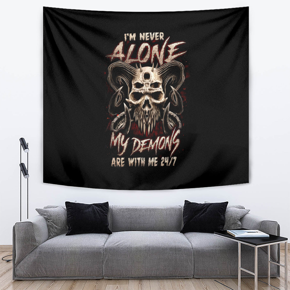 Satan Skull Tapestry I Never Alone My Demon With Me 24/7 - Wonder Print Shop