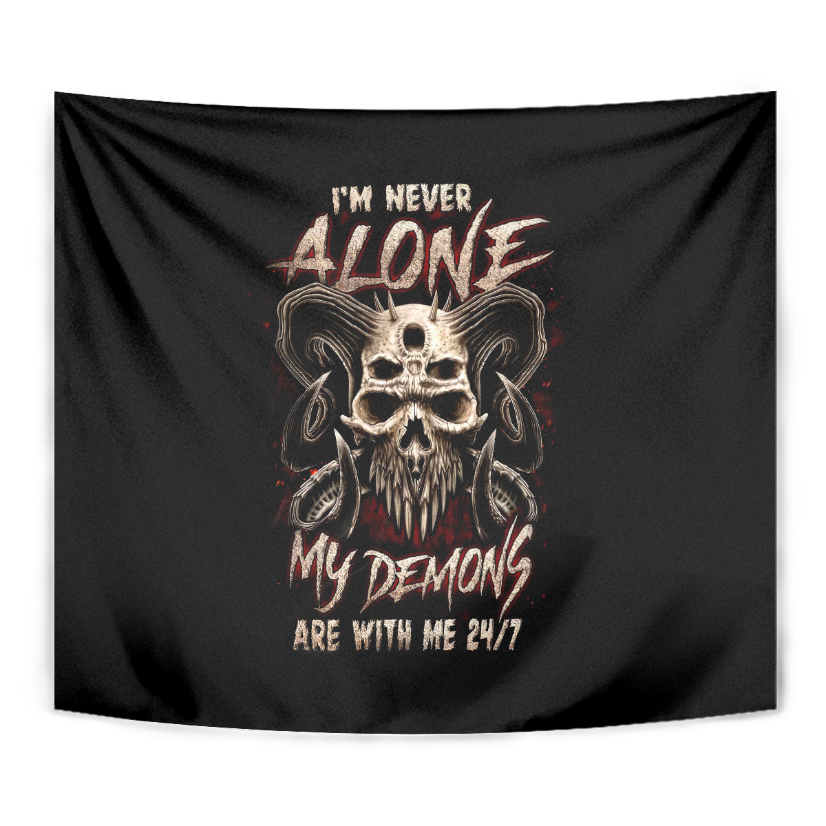 Satan Skull Tapestry I Never Alone My Demon With Me 24/7 - Wonder Print Shop