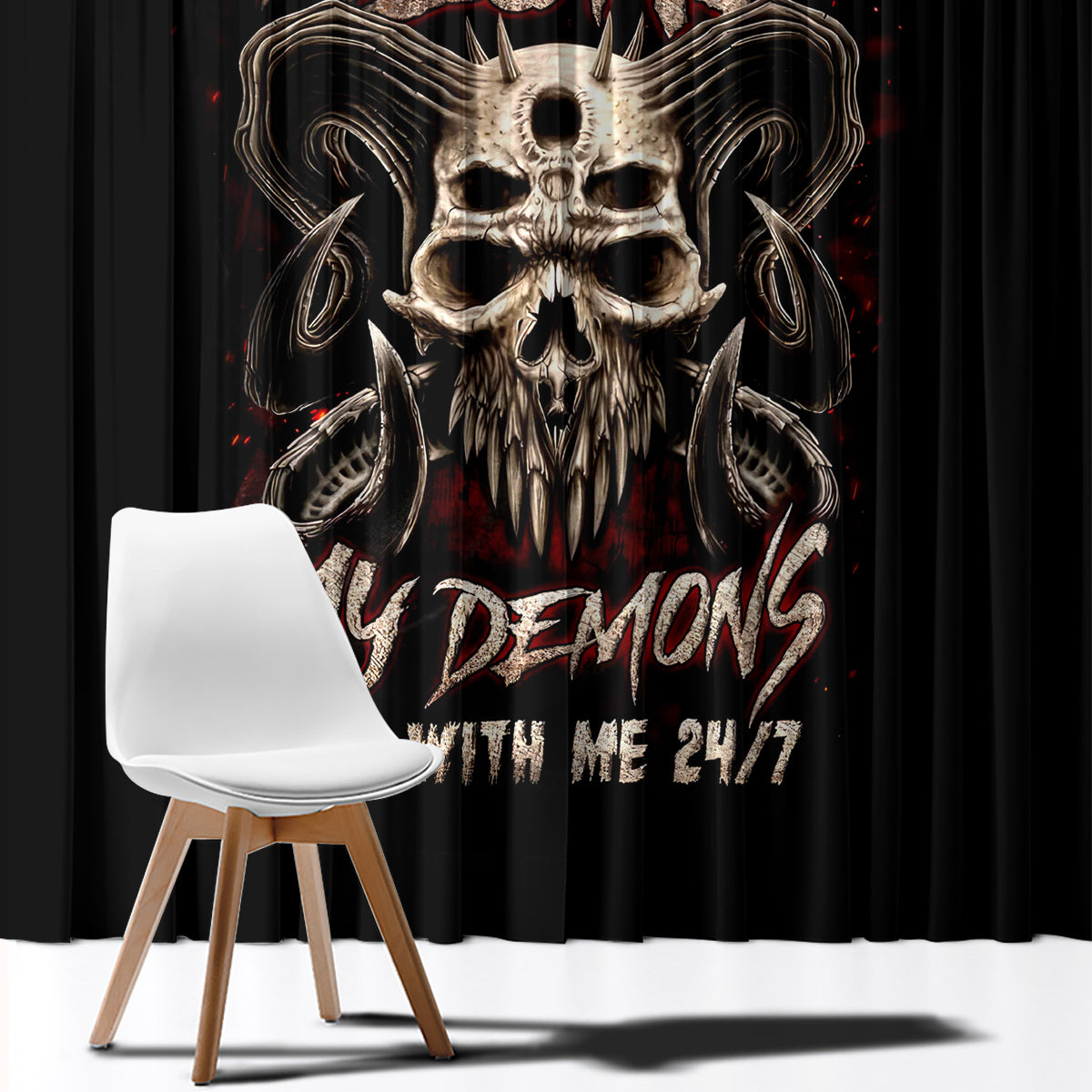 Satan Skull Window Curtain I Never Alone My Demon With Me 24/7 - Wonder Print Shop