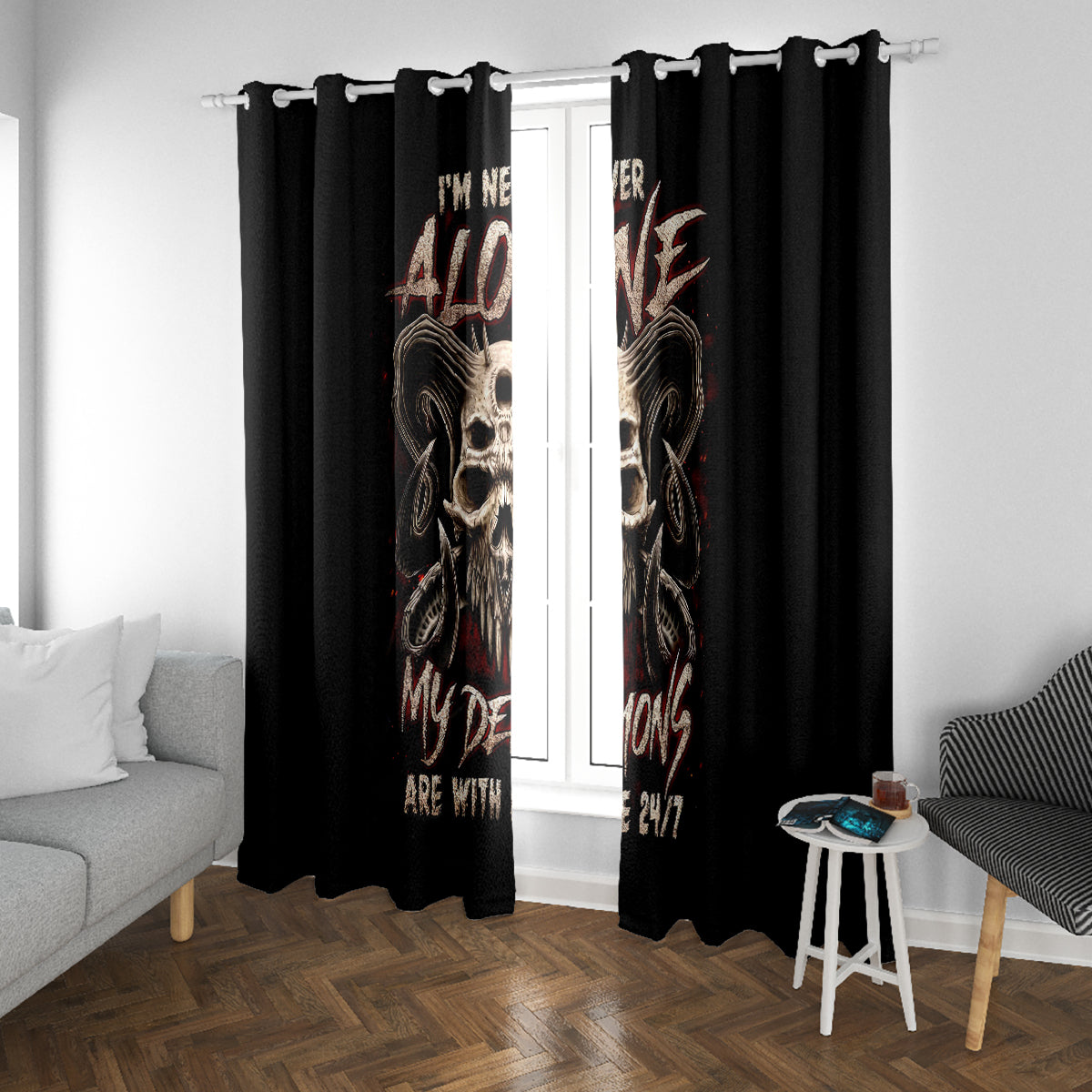 Satan Skull Window Curtain I Never Alone My Demon With Me 24/7 - Wonder Print Shop