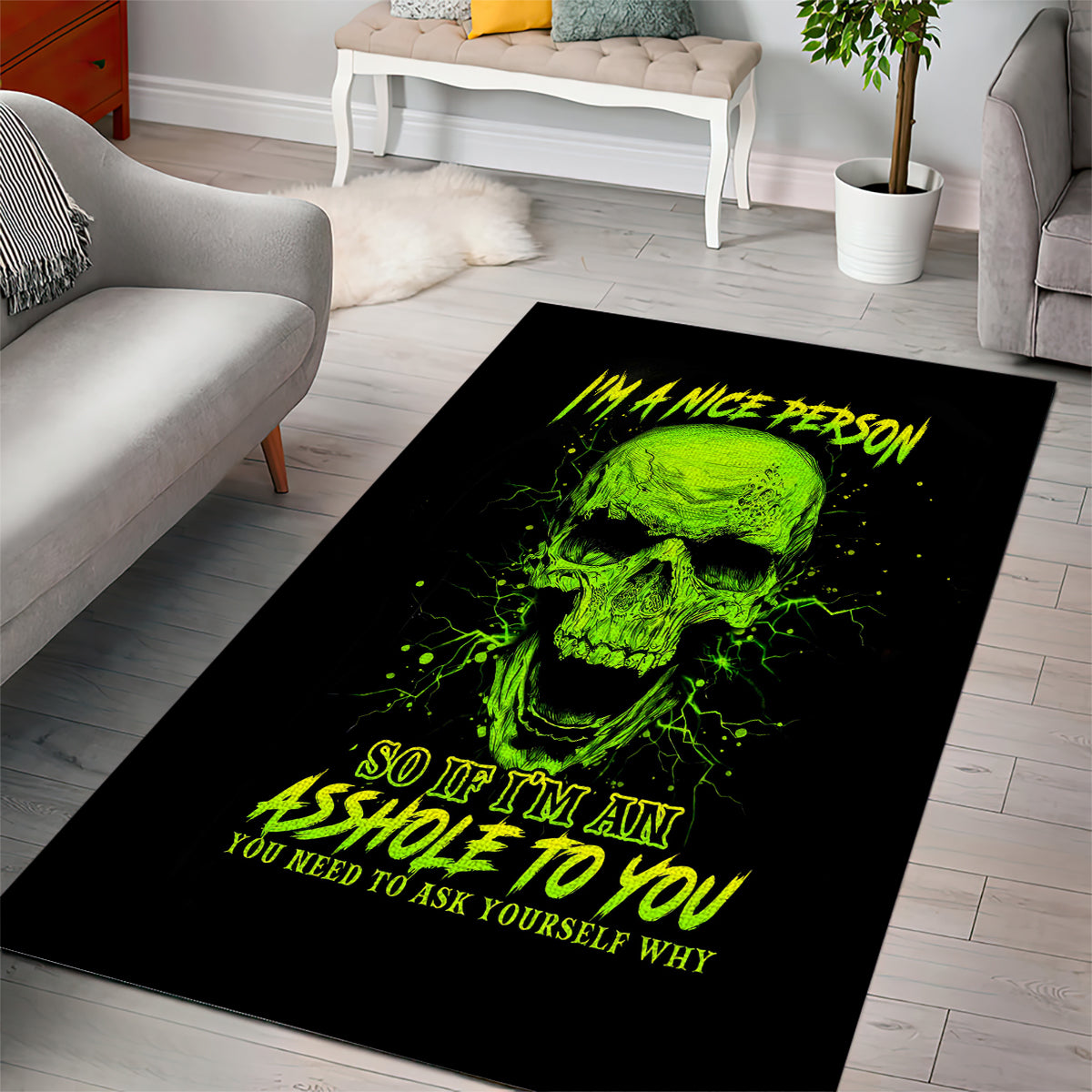 Thunder Skull Area Rug I'm A Nice Person So If I'm An Asshole You Need To Ask Yourself - Wonder Print Shop