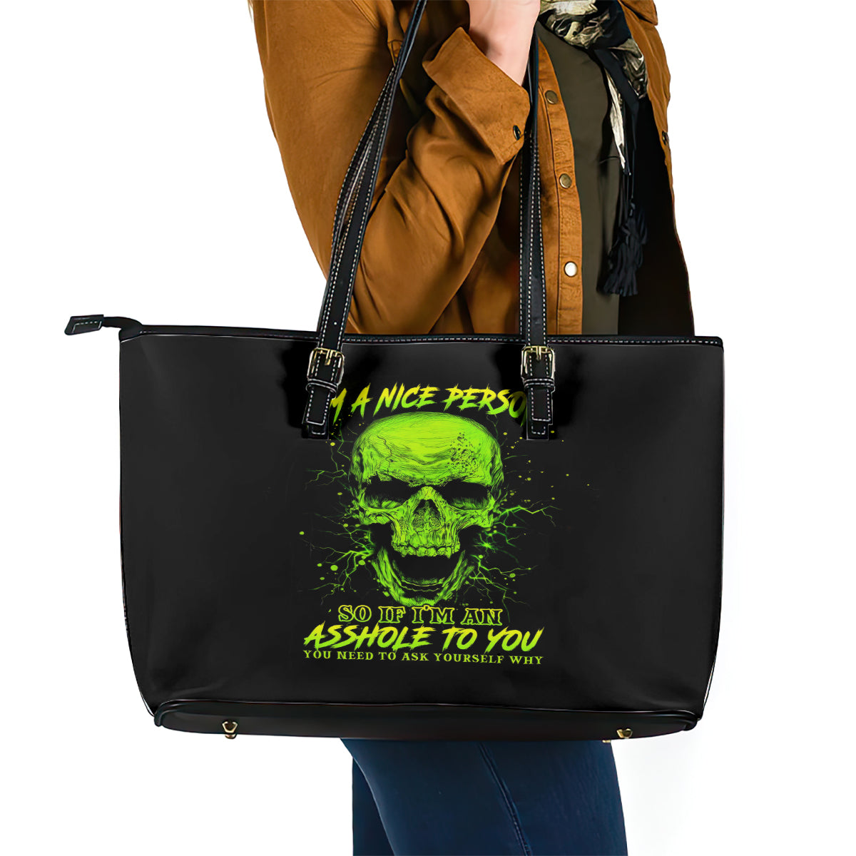 Thunder Skull Leather Tote Bag I'm A Nice Person So If I'm An Asshole You Need To Ask Yourself - Wonder Print Shop