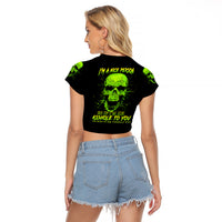 Flower Skull Raglan Cropped T Shirt Iam A Sweet Girl Full Of Crazy - Wonder Print Shop