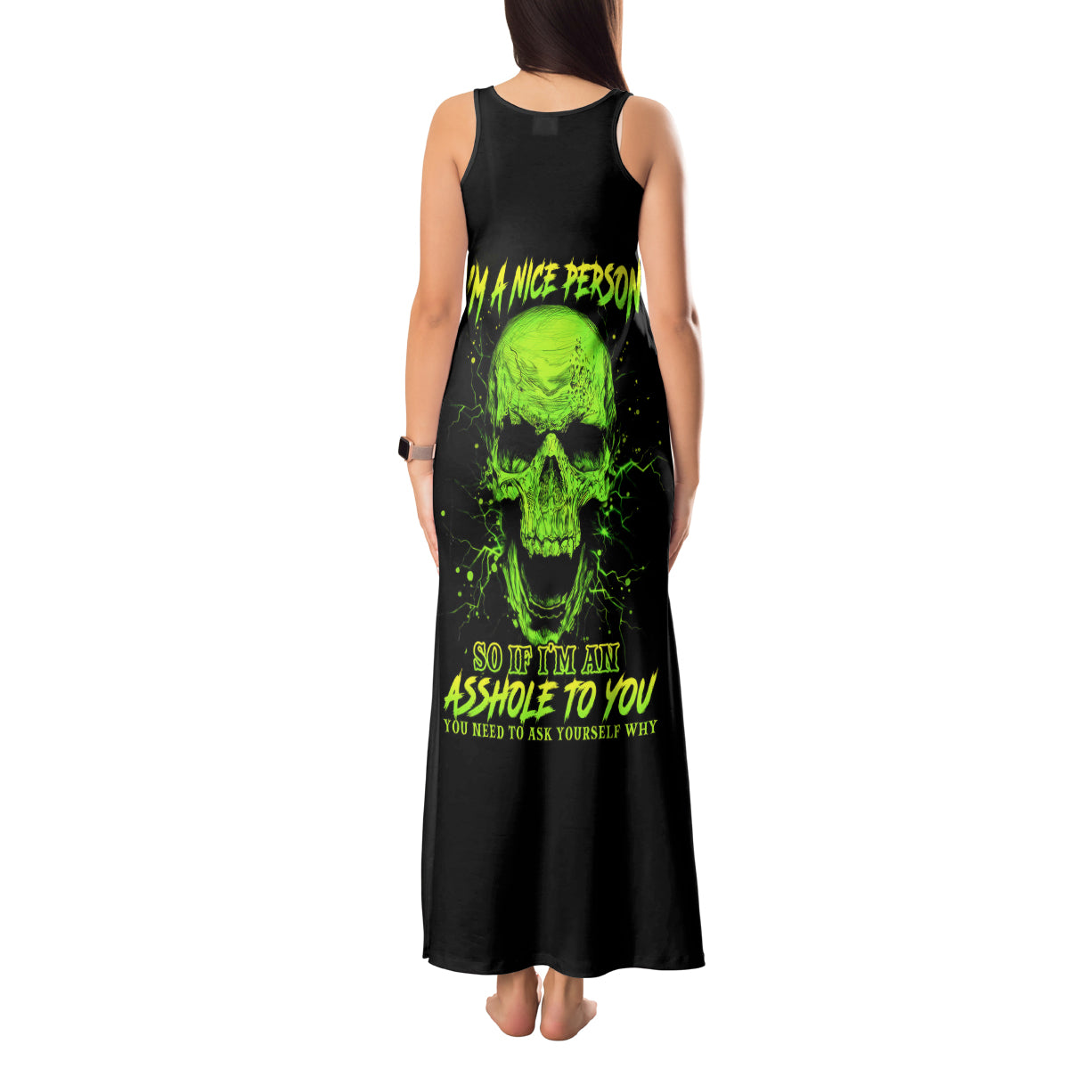 Flower Skull Tank Maxi Dress Iam A Sweet Girl Full Of Crazy - Wonder Print Shop