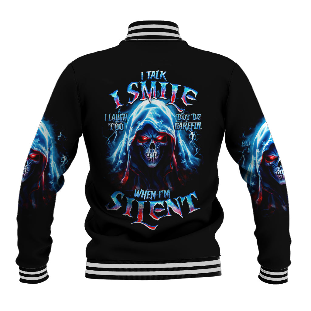 American Skull Baseball Jacket I Talk I Smile But Be Carefull When I Silent - Wonder Print Shop