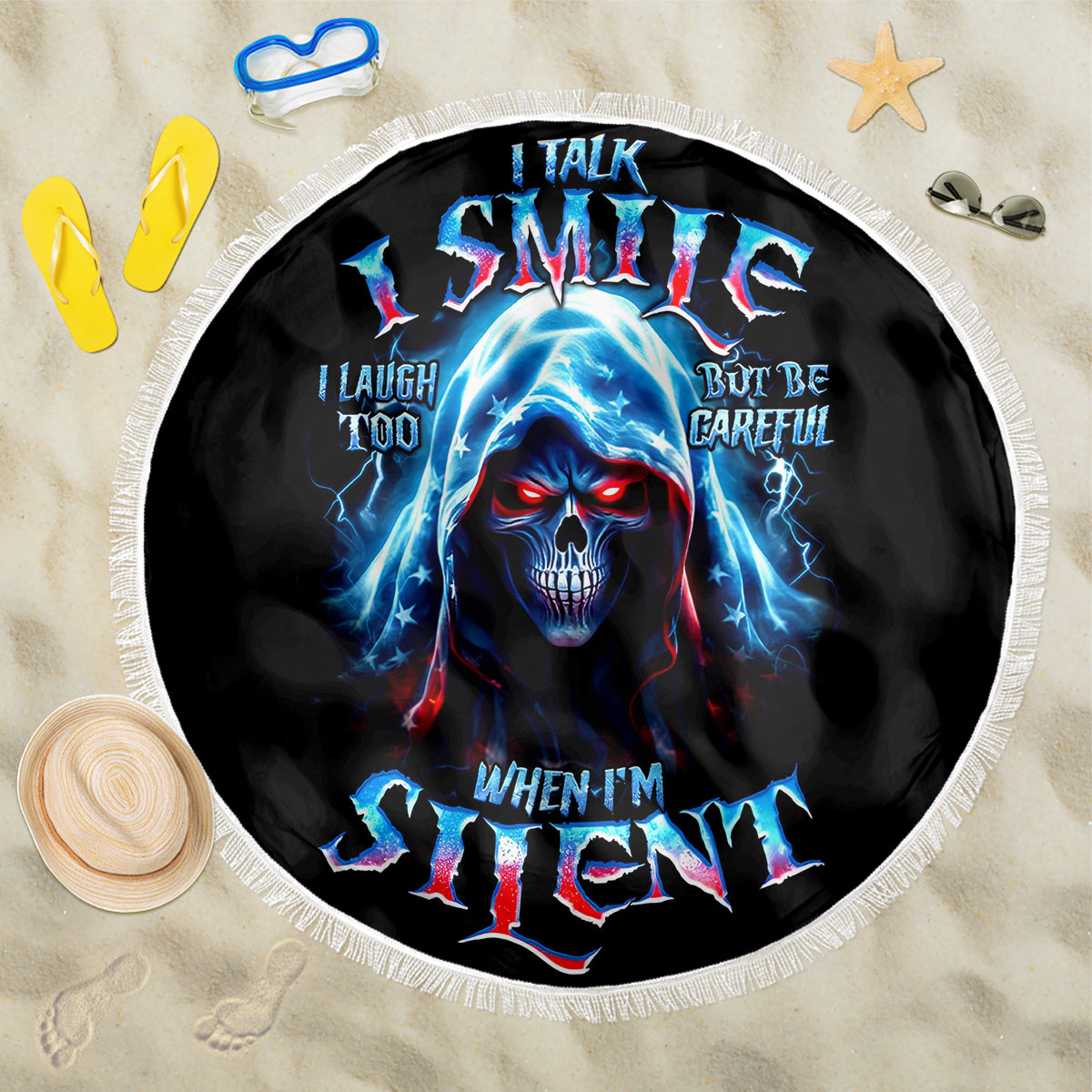 American Skull Beach Blanket I Talk I Smile But Be Carefull When I Silent - Wonder Print Shop