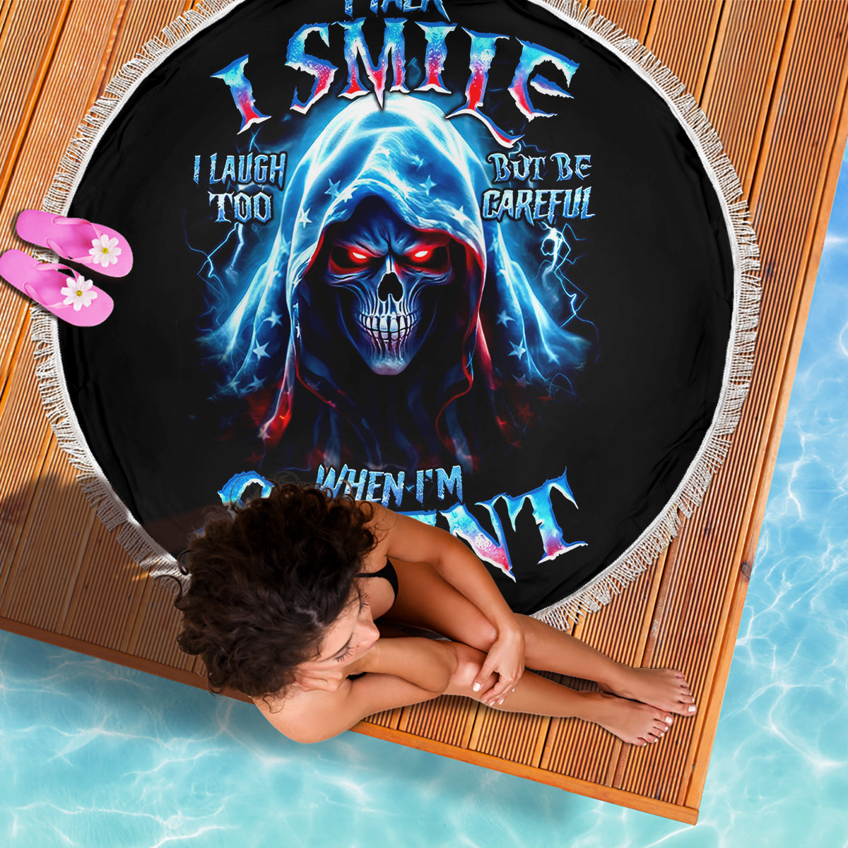 American Skull Beach Blanket I Talk I Smile But Be Carefull When I Silent - Wonder Print Shop