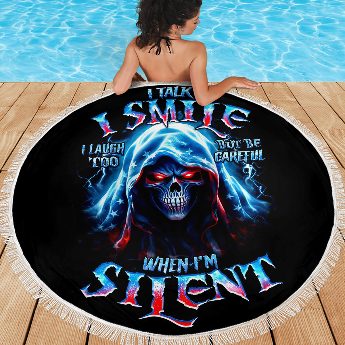 American Skull Beach Blanket I Talk I Smile But Be Carefull When I Silent - Wonder Print Shop