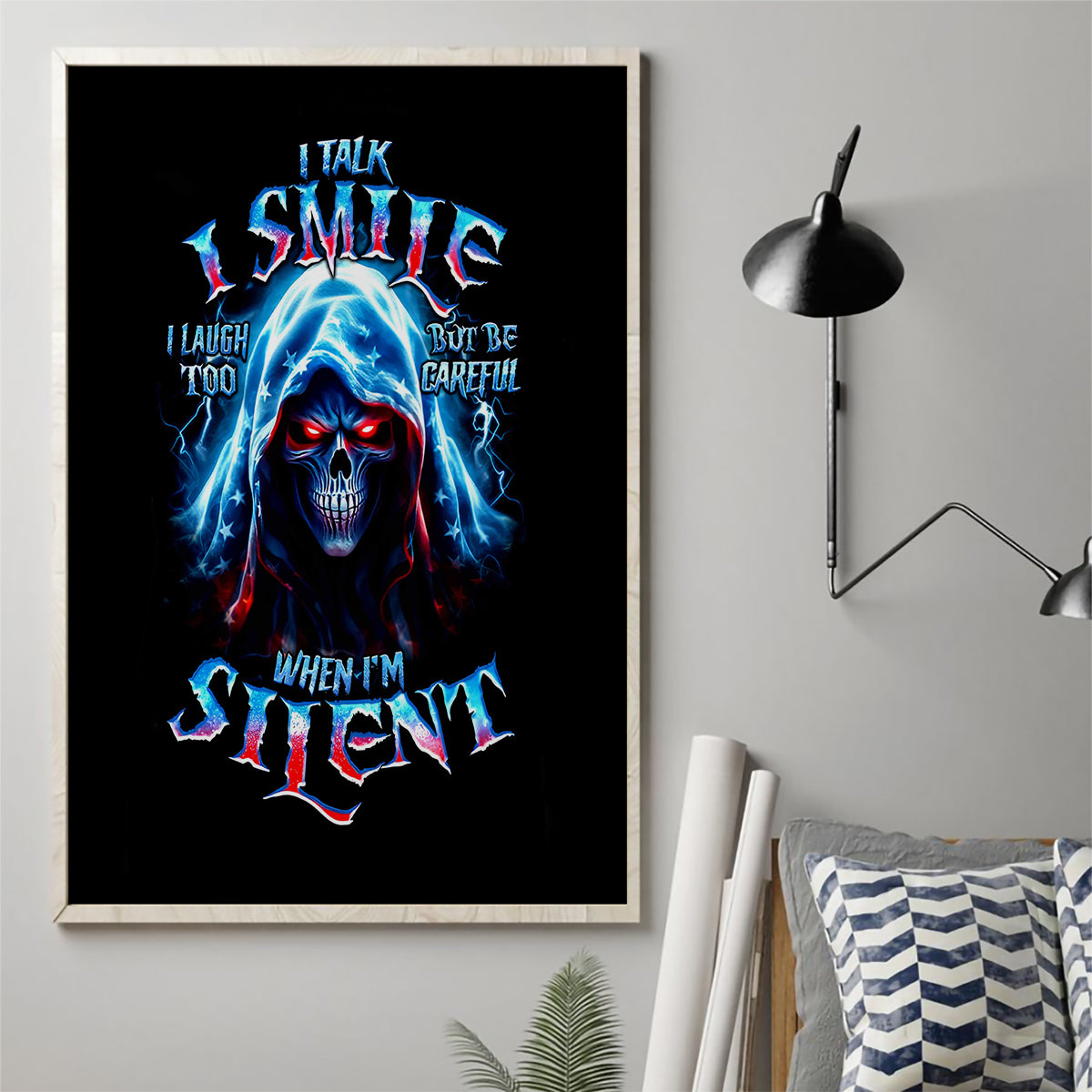 American Skull Canvas Wall Art I Talk I Smile But Be Carefull When I Silent - Wonder Print Shop