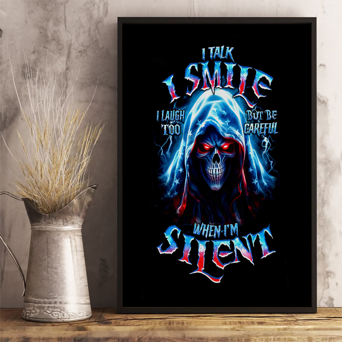 American Skull Canvas Wall Art I Talk I Smile But Be Carefull When I Silent - Wonder Print Shop