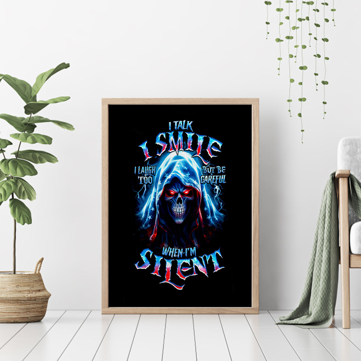 American Skull Canvas Wall Art I Talk I Smile But Be Carefull When I Silent - Wonder Print Shop
