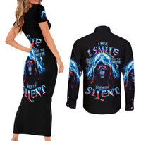American Skull Couples Matching Short Sleeve Bodycon Dress and Long Sleeve Button Shirts I Talk I Smile But Be Carefull When I Silent - Wonder Print Shop