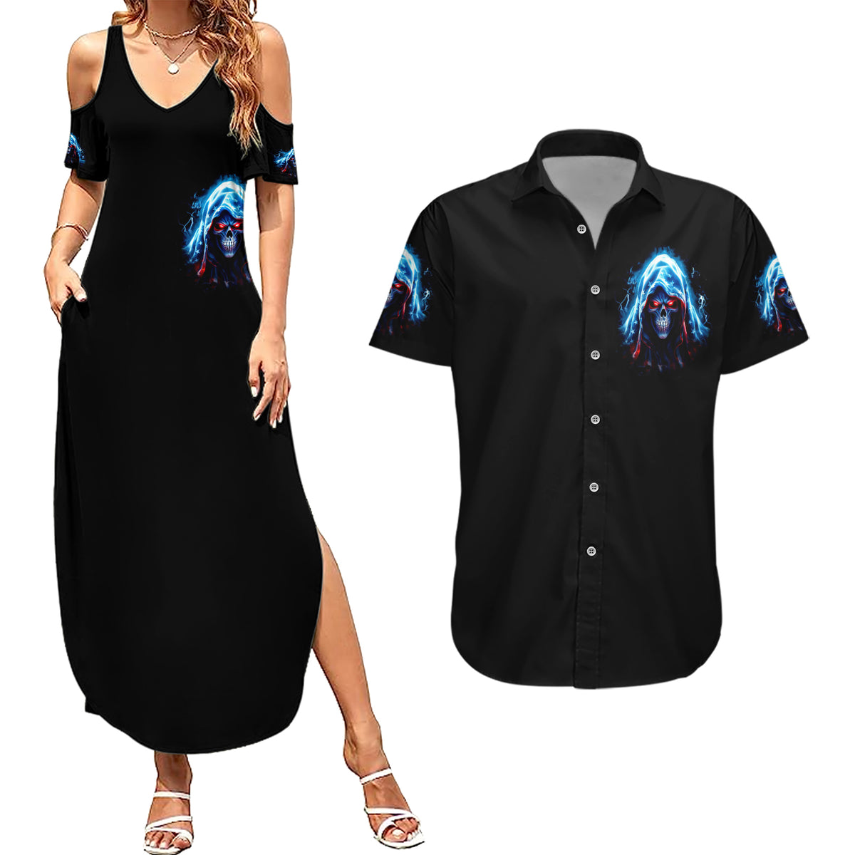 American Skull Couples Matching Summer Maxi Dress and Hawaiian Shirt I Talk I Smile But Be Carefull When I Silent - Wonder Print Shop