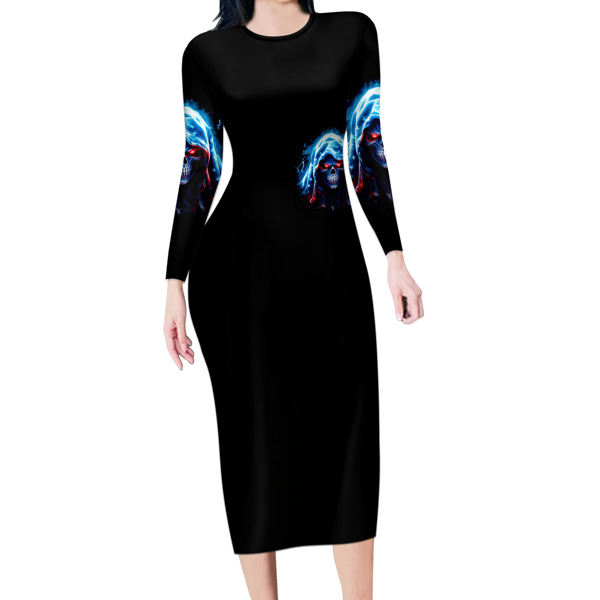 American Skull Long Sleeve Bodycon Dress I Talk I Smile But Be Carefull When I Silent - Wonder Print Shop