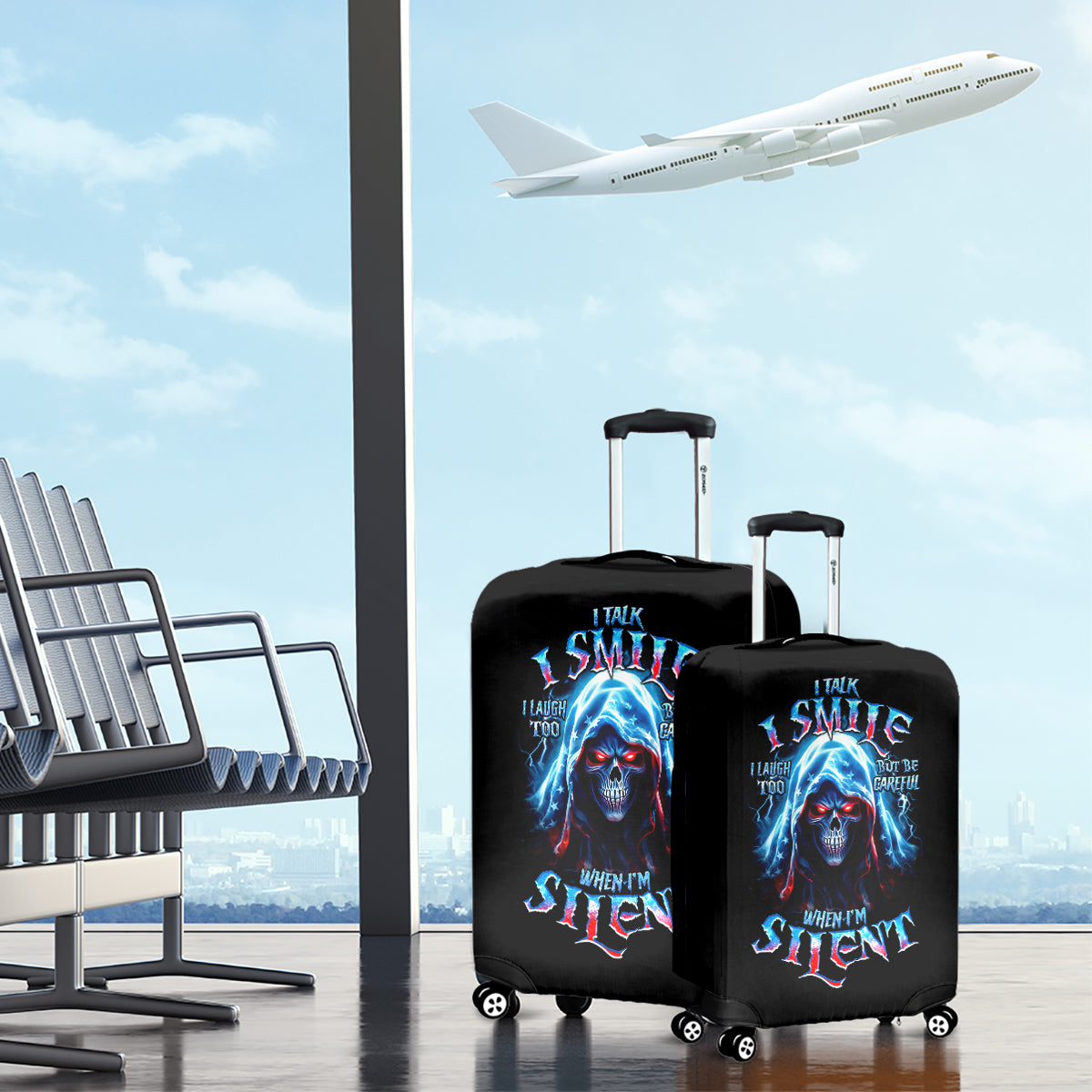 American Skull Luggage Cover I Talk I Smile But Be Carefull When I Silent - Wonder Print Shop
