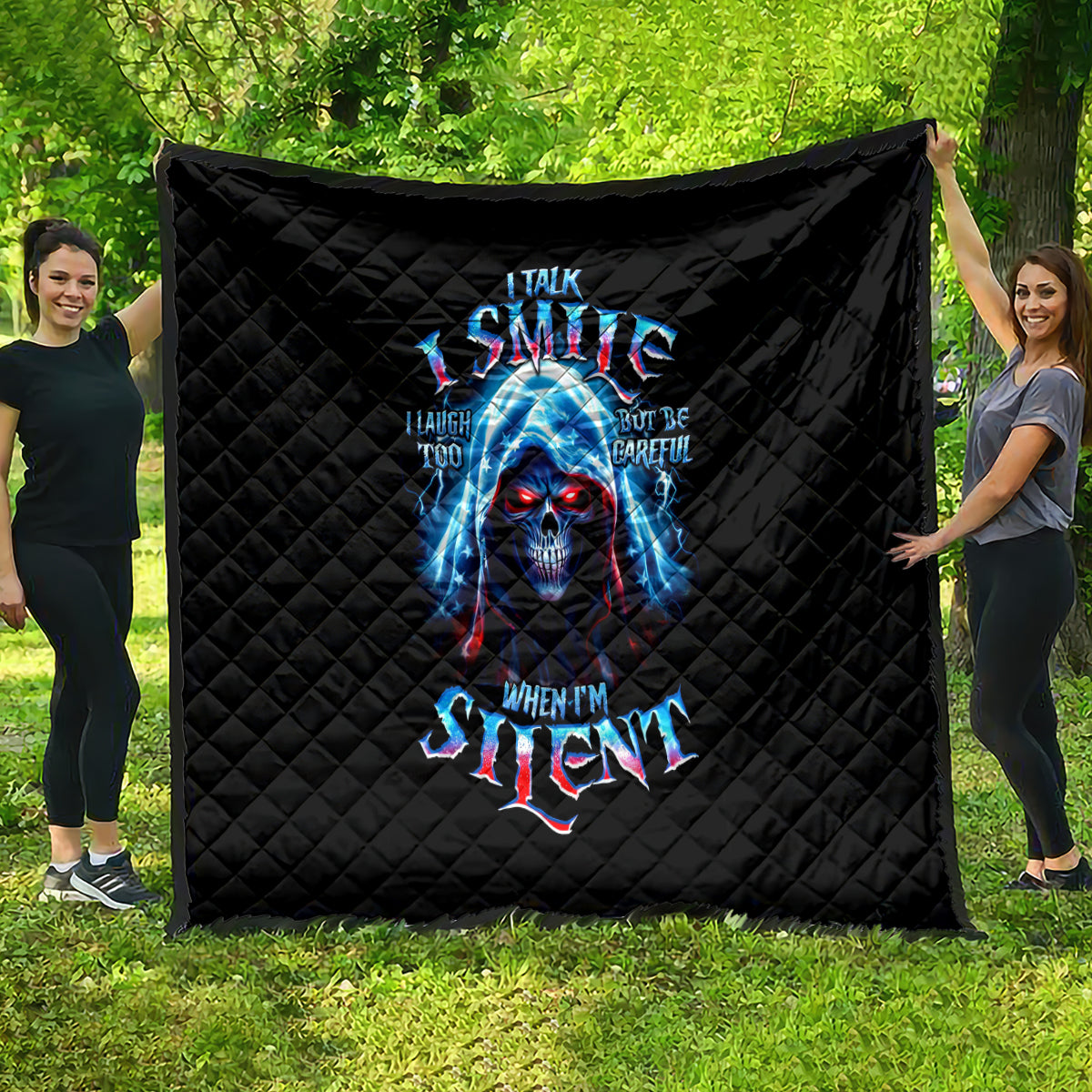 American Skull Quilt I Talk I Smile But Be Carefull When I Silent - Wonder Print Shop