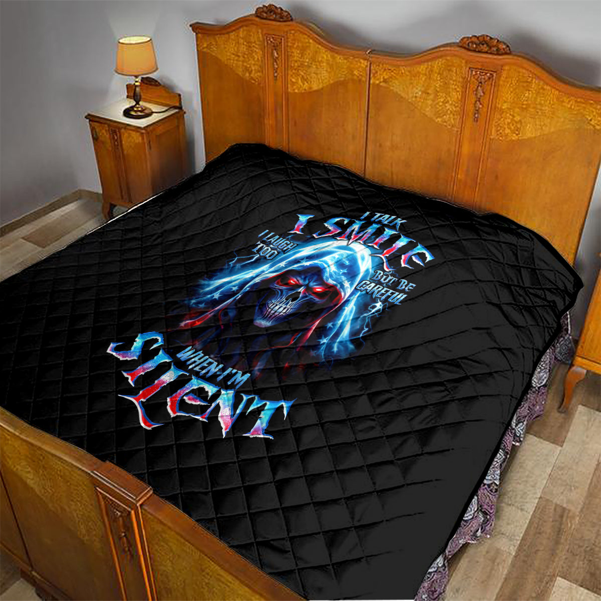 American Skull Quilt I Talk I Smile But Be Carefull When I Silent - Wonder Print Shop