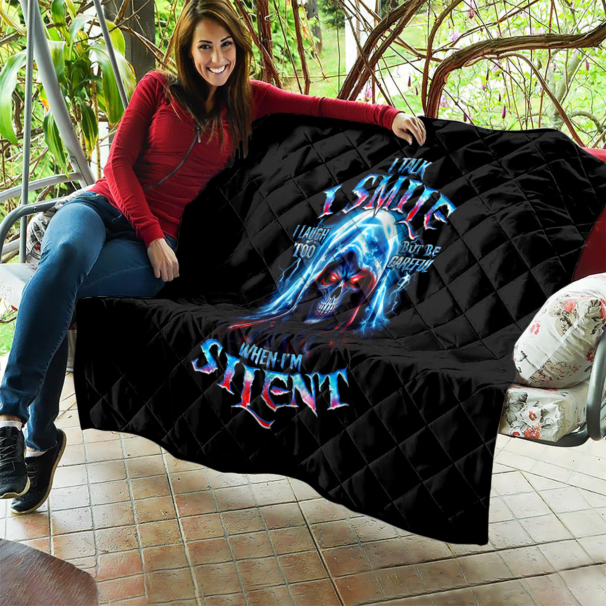 American Skull Quilt I Talk I Smile But Be Carefull When I Silent - Wonder Print Shop
