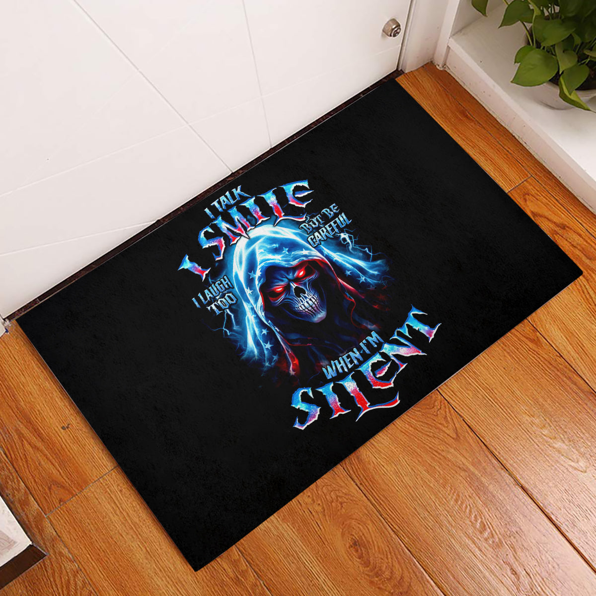 American Skull Rubber Doormat I Talk I Smile But Be Carefull When I Silent - Wonder Print Shop