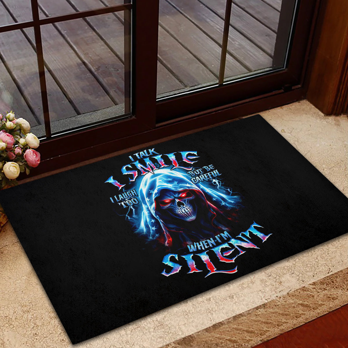 American Skull Rubber Doormat I Talk I Smile But Be Carefull When I Silent - Wonder Print Shop