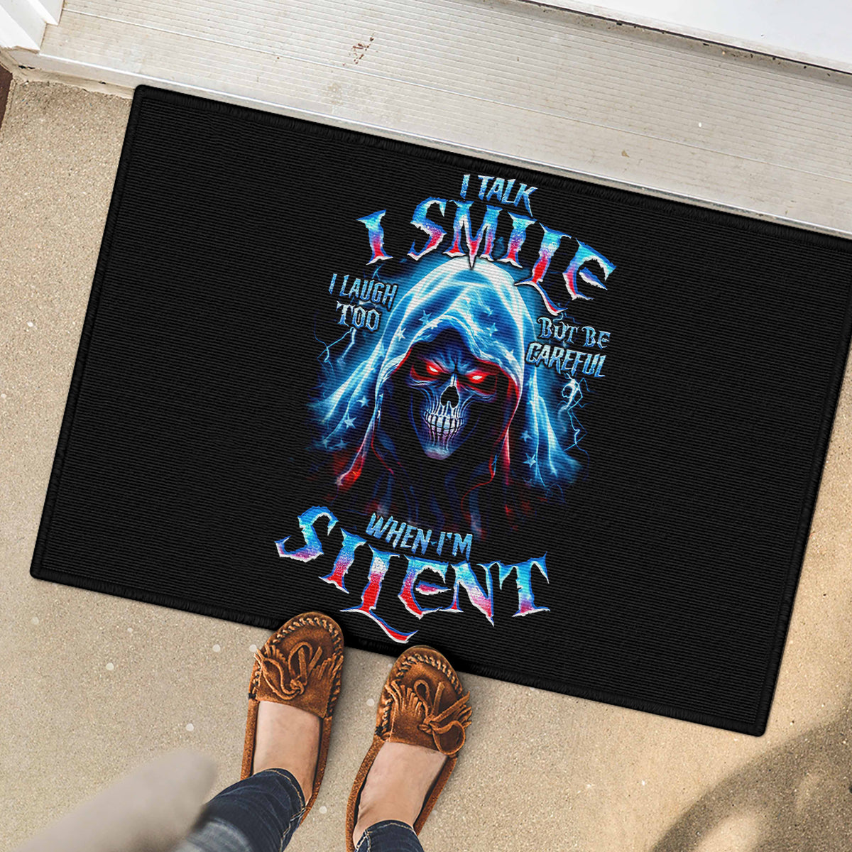 American Skull Rubber Doormat I Talk I Smile But Be Carefull When I Silent - Wonder Print Shop