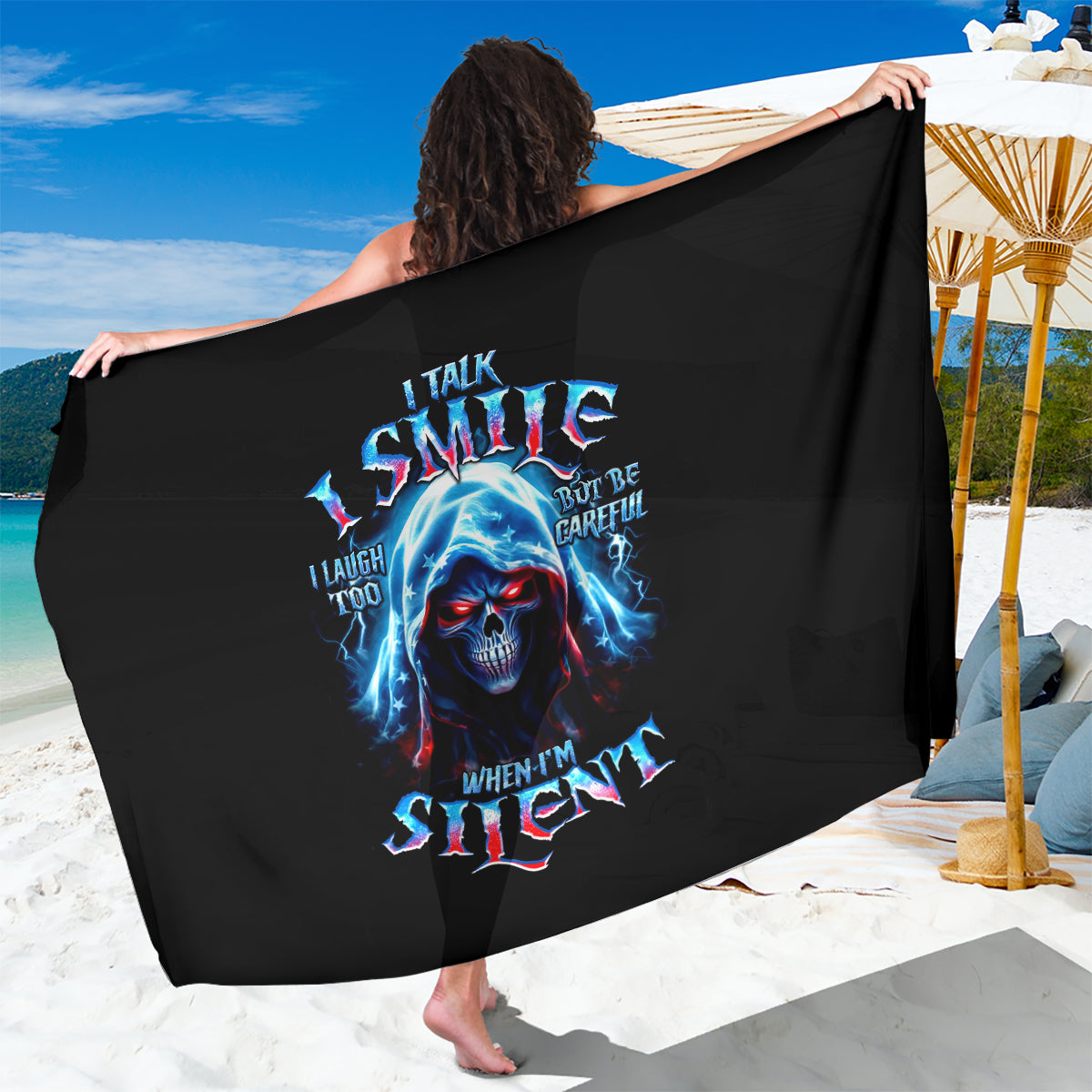 American Skull Sarong I Talk I Smile But Be Carefull When I Silent - Wonder Print Shop