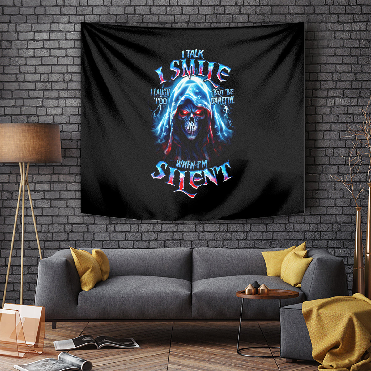 American Skull Tapestry I Talk I Smile But Be Carefull When I Silent - Wonder Print Shop