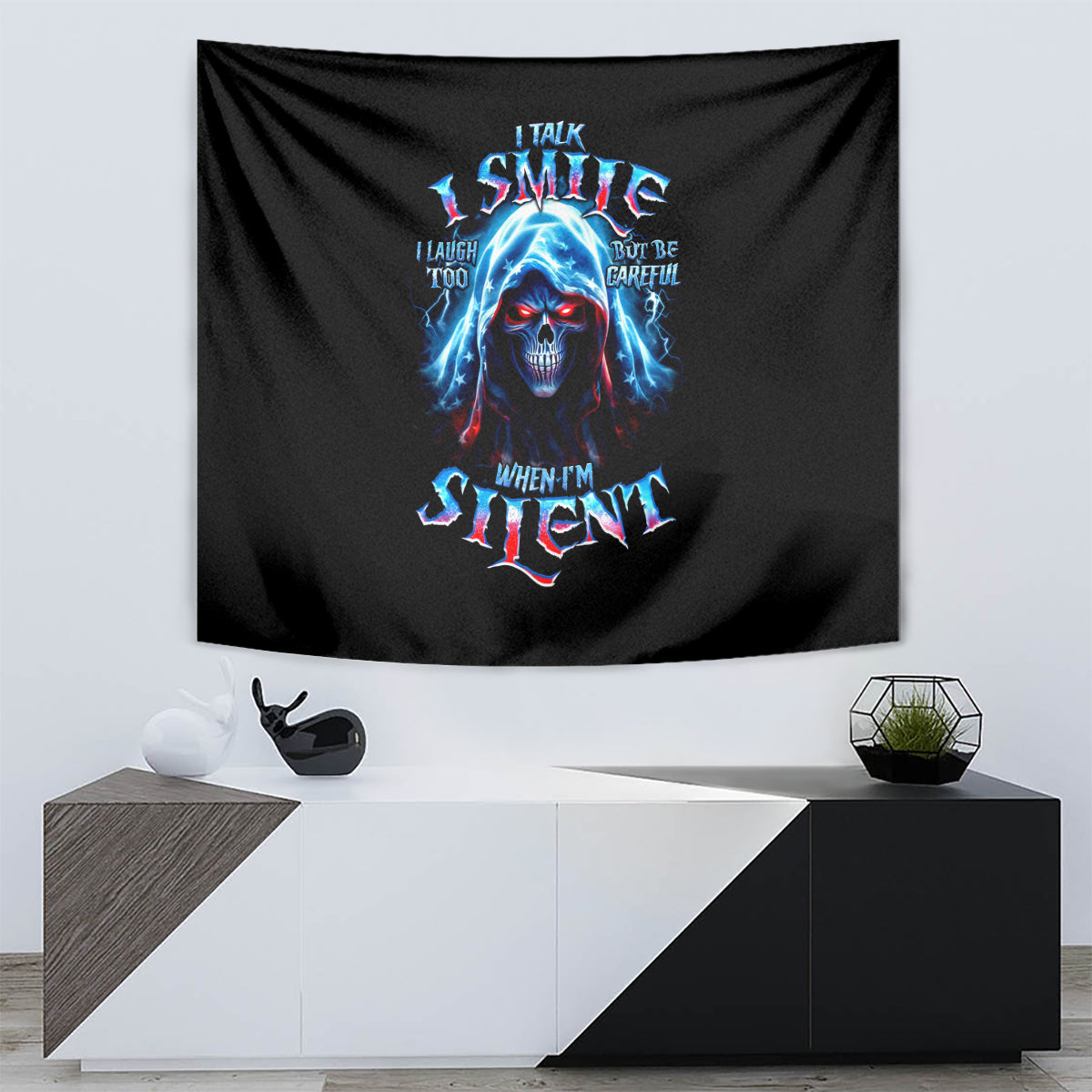 American Skull Tapestry I Talk I Smile But Be Carefull When I Silent - Wonder Print Shop