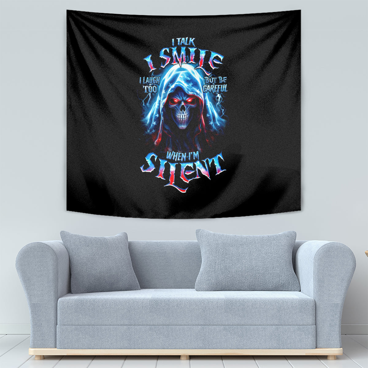 American Skull Tapestry I Talk I Smile But Be Carefull When I Silent - Wonder Print Shop