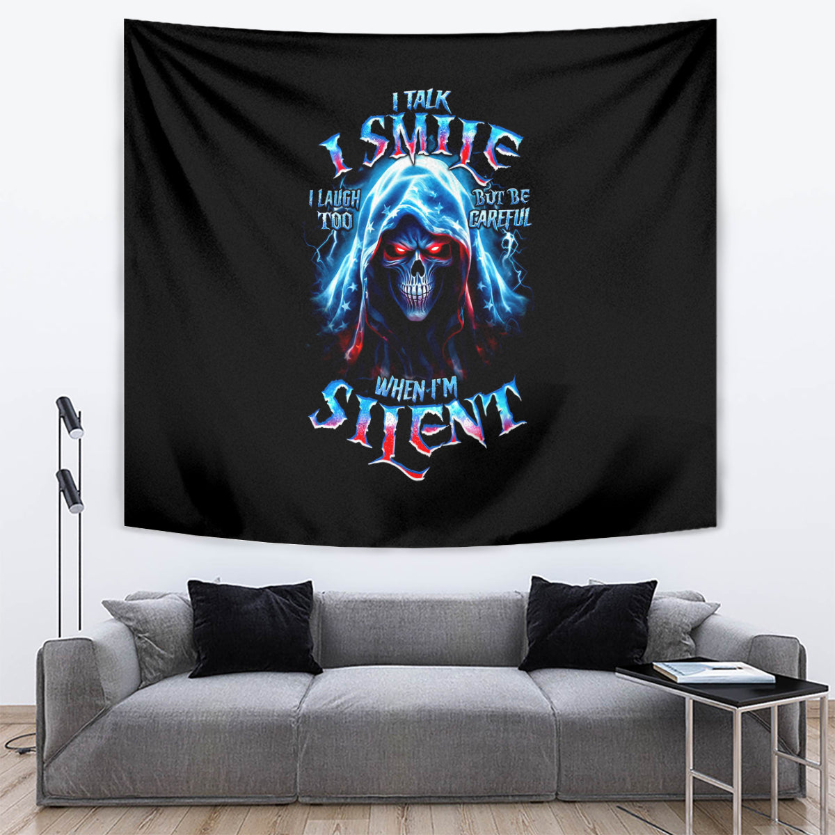American Skull Tapestry I Talk I Smile But Be Carefull When I Silent - Wonder Print Shop