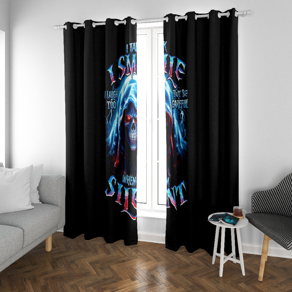 American Skull Window Curtain I Talk I Smile But Be Carefull When I Silent - Wonder Print Shop