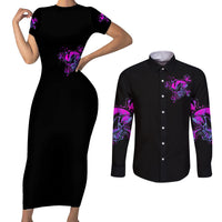 Graffiti Skull Couples Matching Short Sleeve Bodycon Dress and Long Sleeve Button Shirts I Talk I Smile But Be Carefull When I Silent - Wonder Print Shop