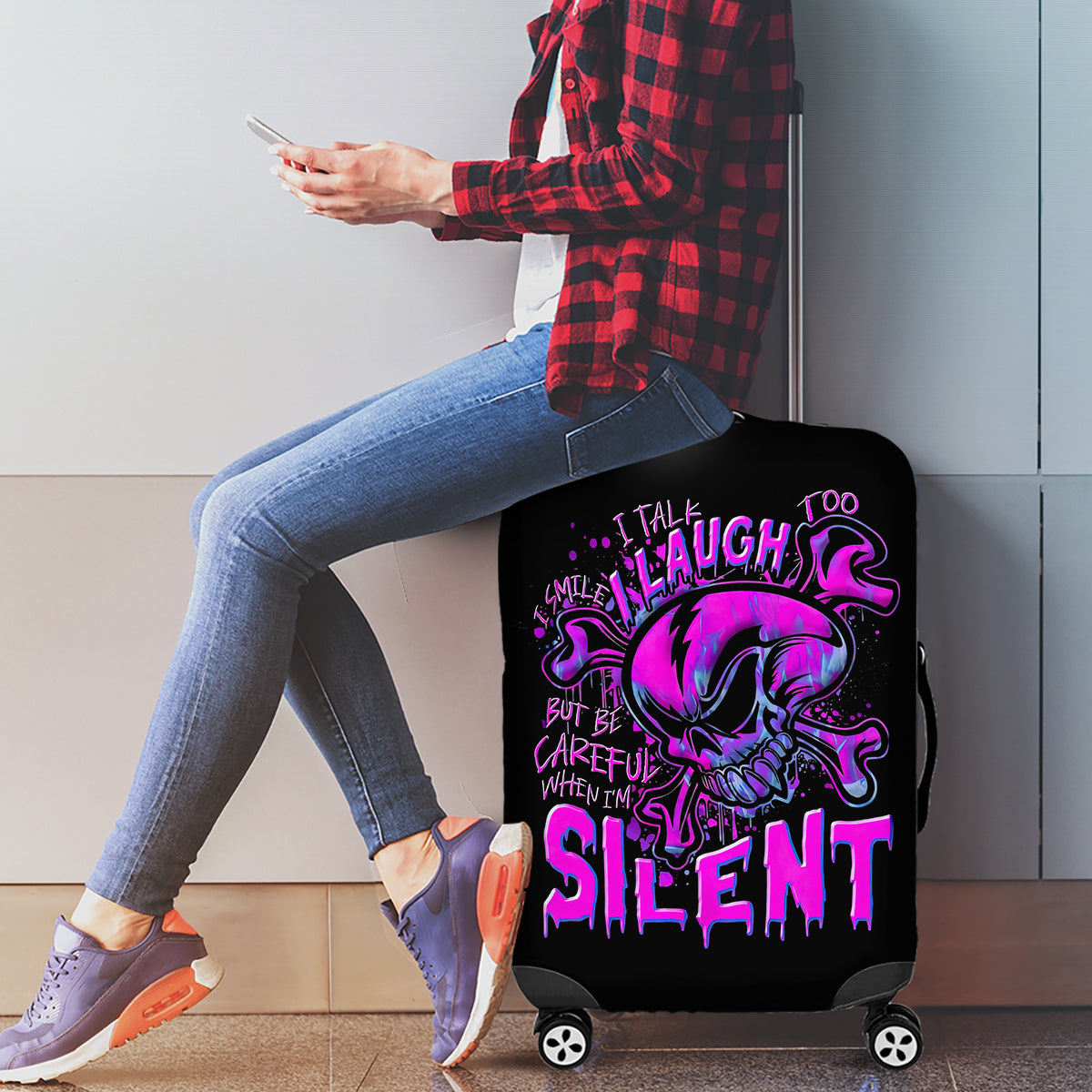 Graffiti Skull Luggage Cover I Talk I Smile But Be Carefull When I Silent - Wonder Print Shop